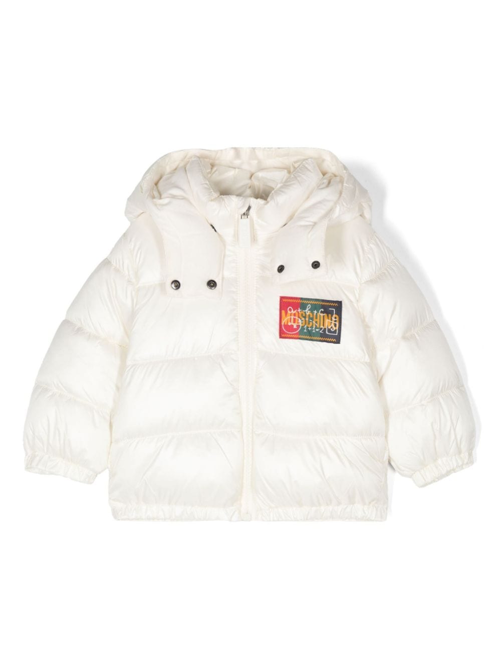 Giubbotto imbottito per neonati Moschino Kids bianco con applicazione logo - Rubino Kids