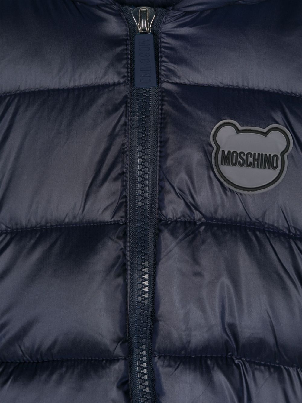 Giubbotto imbottito per neonati Moschino Kids blu con applicazione logo - Rubino Kids