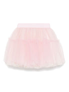 Gonna a tutù con banda logo per bambina Monnalisa rosa con rete in tulle - Rubino Kids