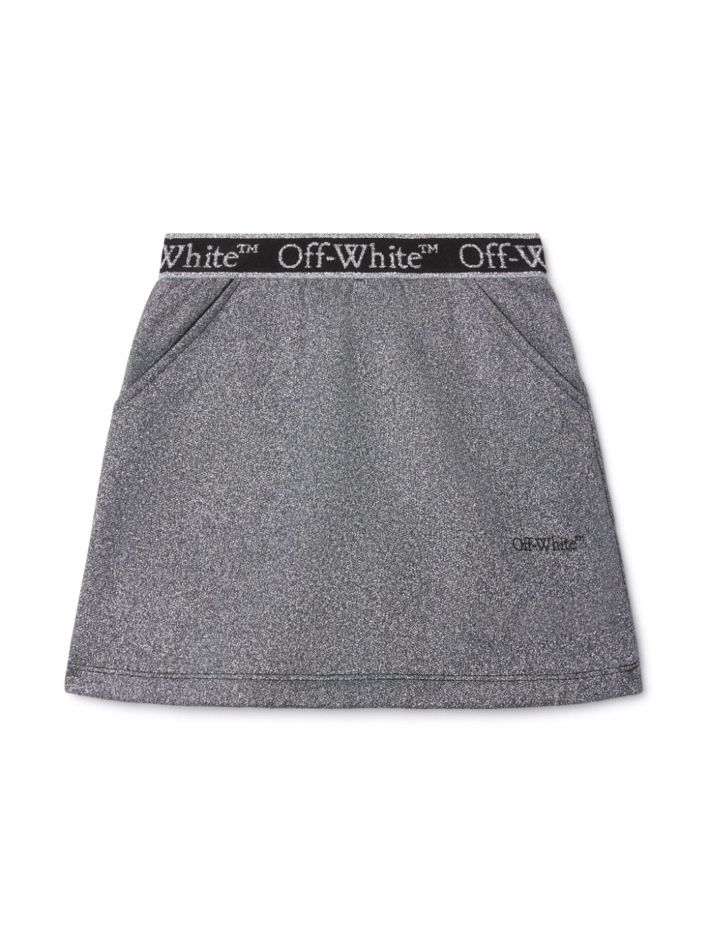 Gonna in cotone con logo e cintura in vita stile Bookish per bambina Off - White Kids grigio con orlo dritto - Rubino Kids