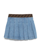 Gonna per bambina Fendi Kids in denim con cintura con monogramma FF - Rubino Kids