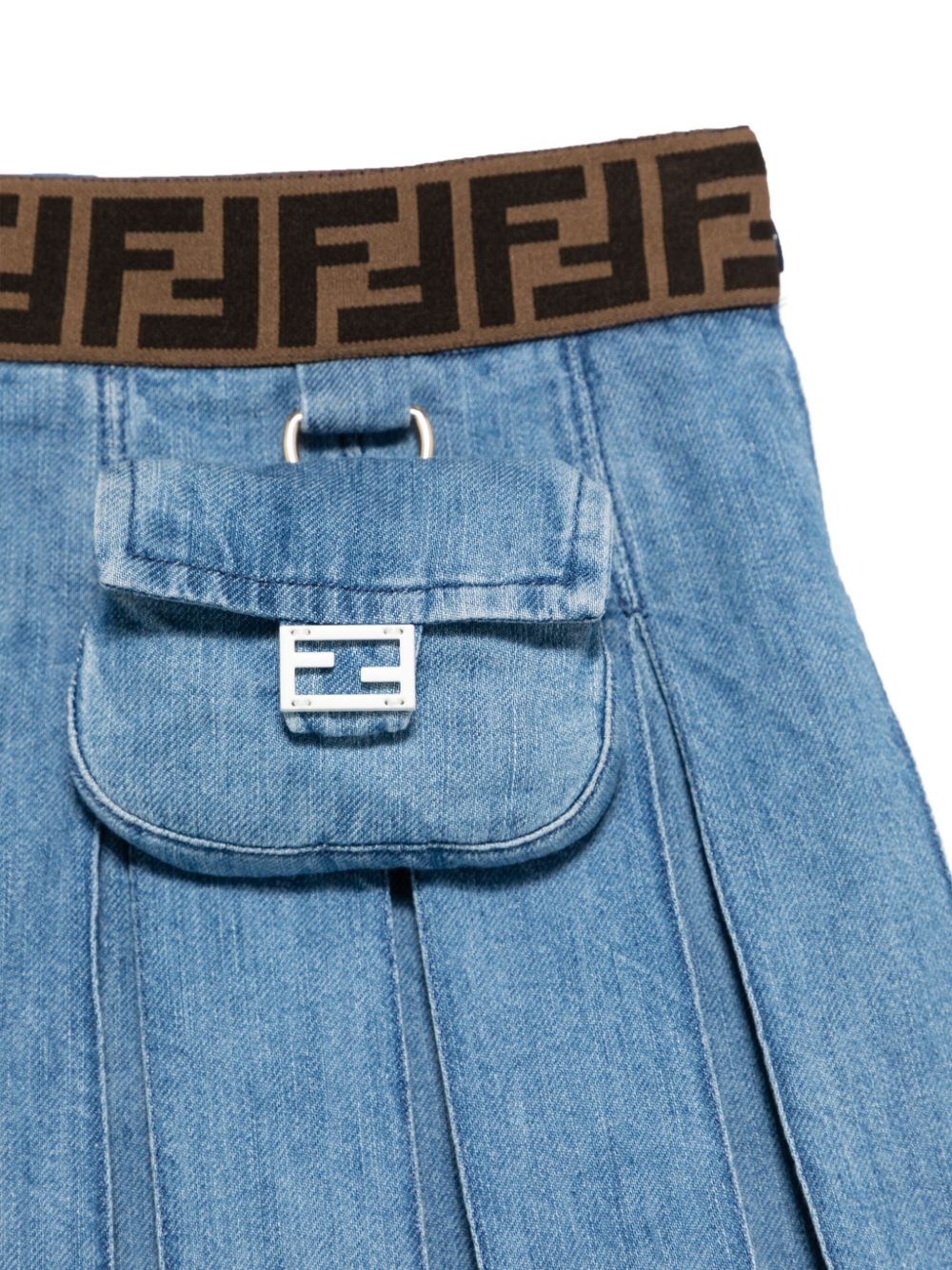 Gonna per bambina Fendi Kids in denim con cintura con monogramma FF - Rubino Kids