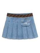 Gonna per bambina Fendi Kids in denim con cintura con monogramma FF - Rubino Kids