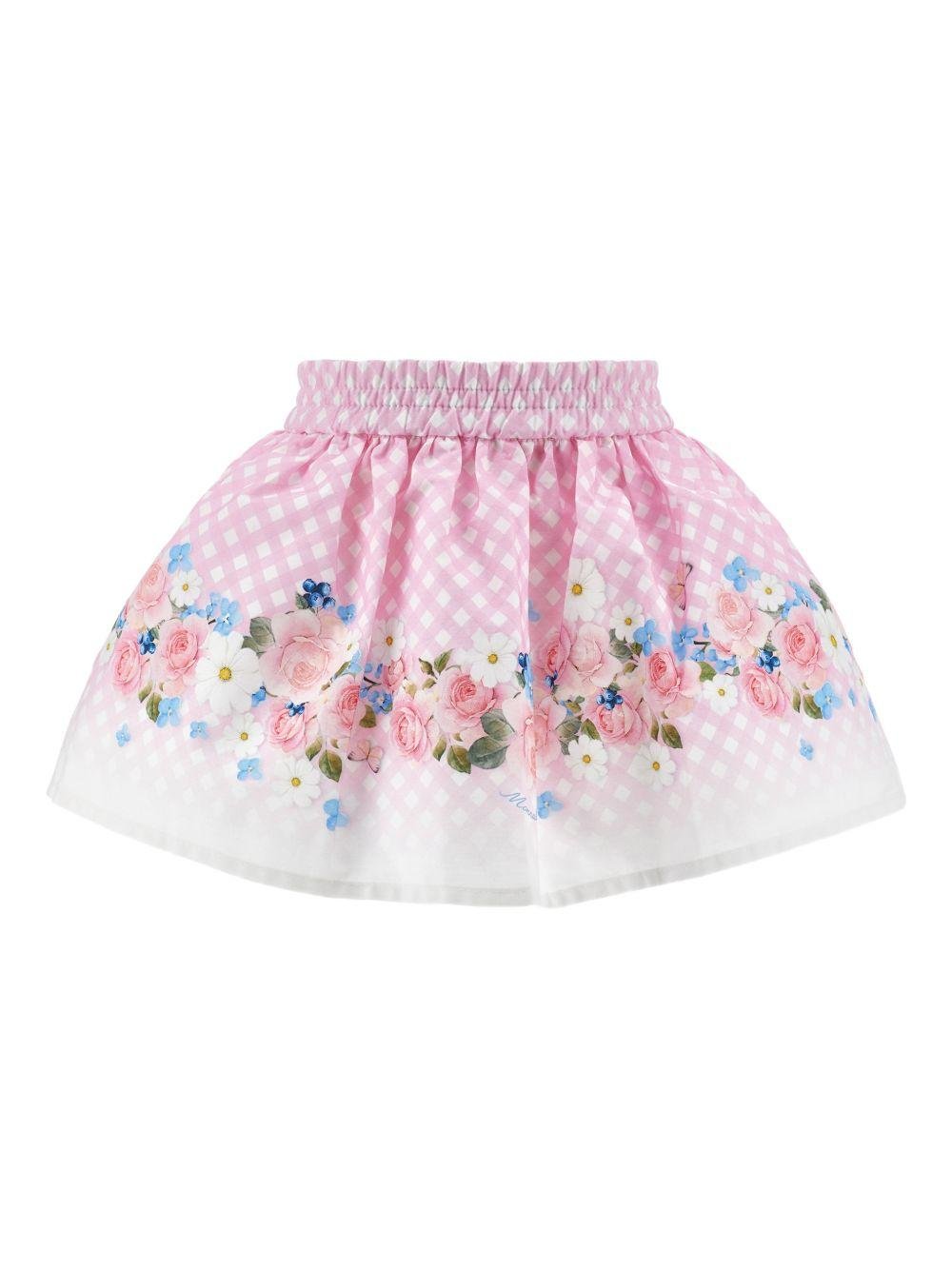 Gonna per neonata Monnalisa rosa a quadretti con stampa a fiori - Rubino Kids