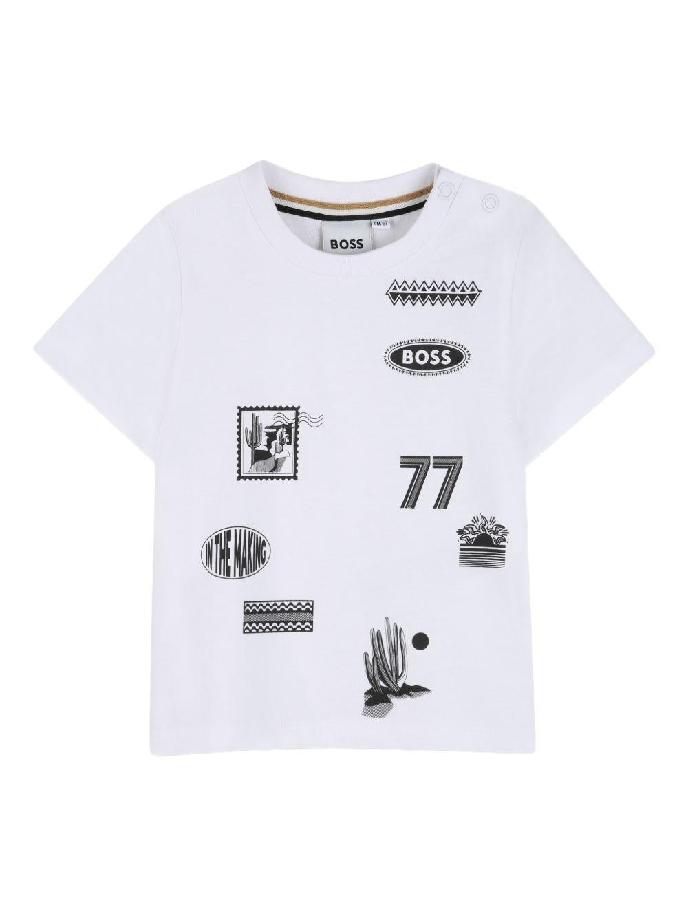 T-shirt per neonato Boss Kids bianca con stampa grafica sul davanti J52890 10P BOSS KIDS 