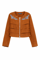 Giacca per bambina Ermanno Scervino Junior marrone con ricamo a fiori Z9G100 7731 0005 ERMANNO SCERVINO KIDS 
