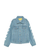 Giacca di jeans per bambino Off-White Kids denim con stampa strisce sulle maniche 44BYE001S26D001 423 OFF WHITE KIDS 