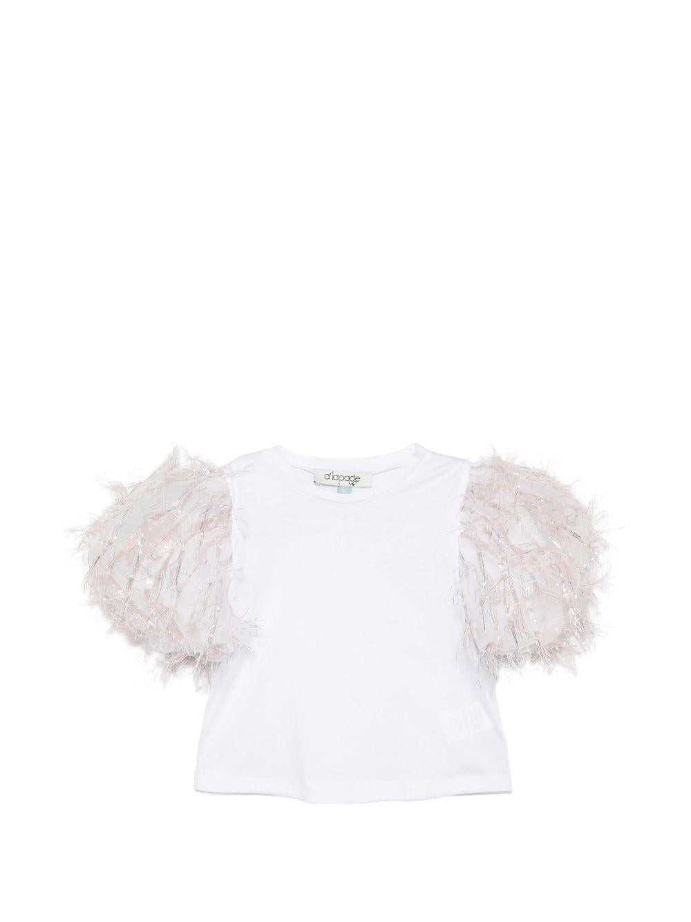T-shirt per bambina Alapage bianca con maniche a sbuffo a contrasto AL90 ROSA A'LAPAGE KIDS 
