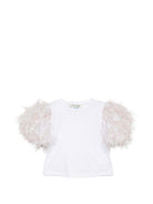 T-shirt per bambina Alapage bianca con maniche a sbuffo a contrasto AL90 ROSA A'LAPAGE KIDS 