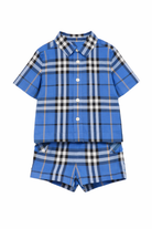 Set camicia e shorts per neonato Burberry Kids blu con motivo Vintage Check 8117922 C4172 BURBERRY KIDS 
