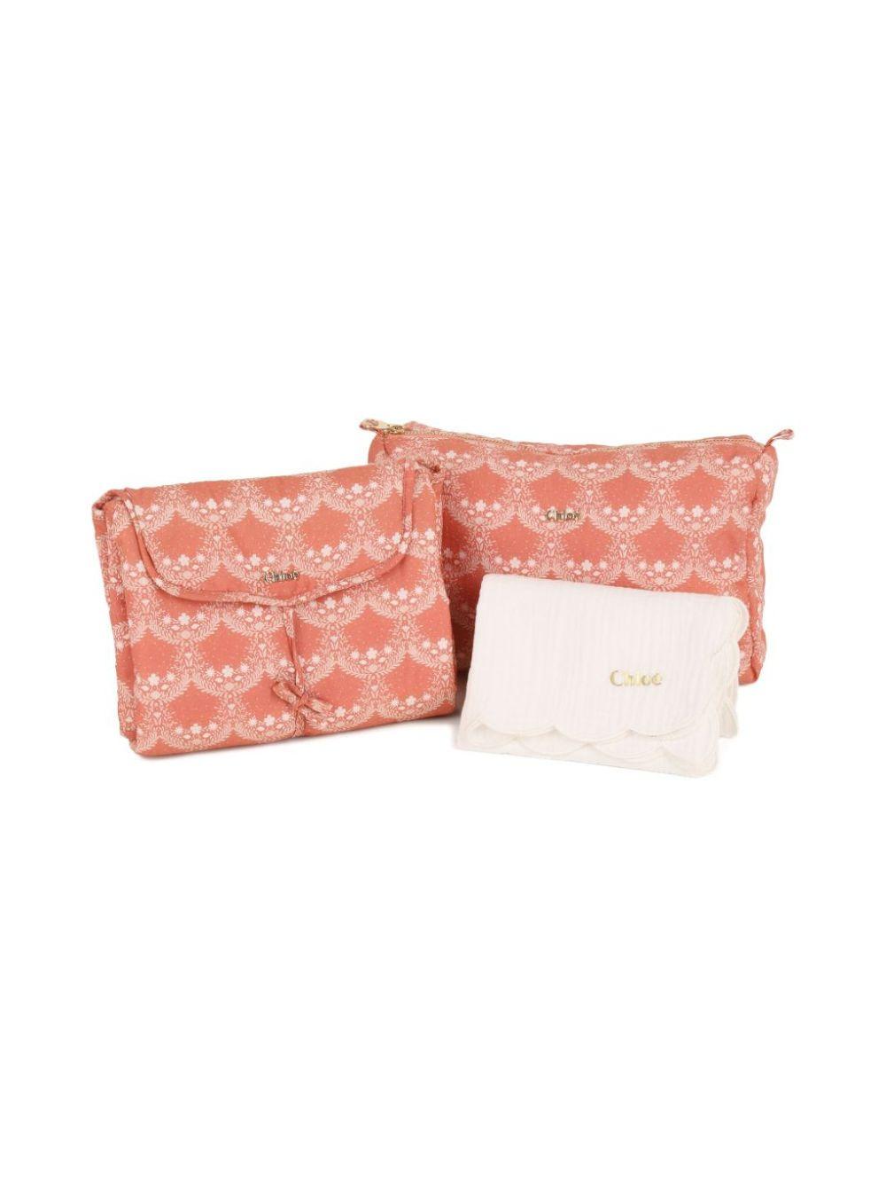 Set trousse da bagno piccola, coperta neonato, tappetino per il cambio per neonata Chloé Kids rosa a fiori C20936 45U CHLOE' KIDS 