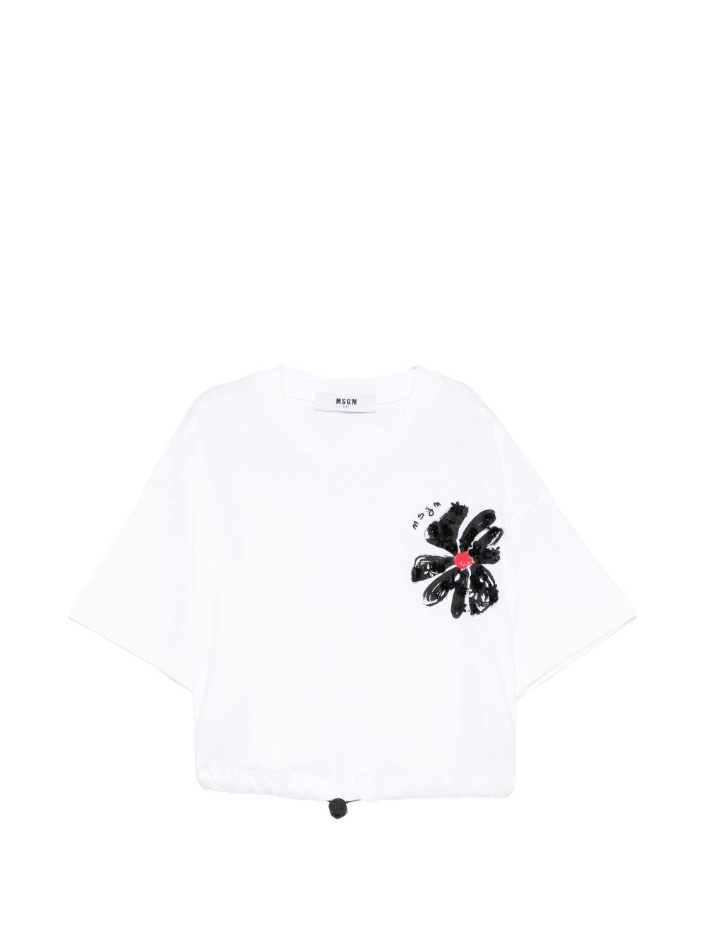 T-shirt per bambina MSGM Kids bianca con orlo con coulisse S6MSJGTH106 001 MSGM KIDS 