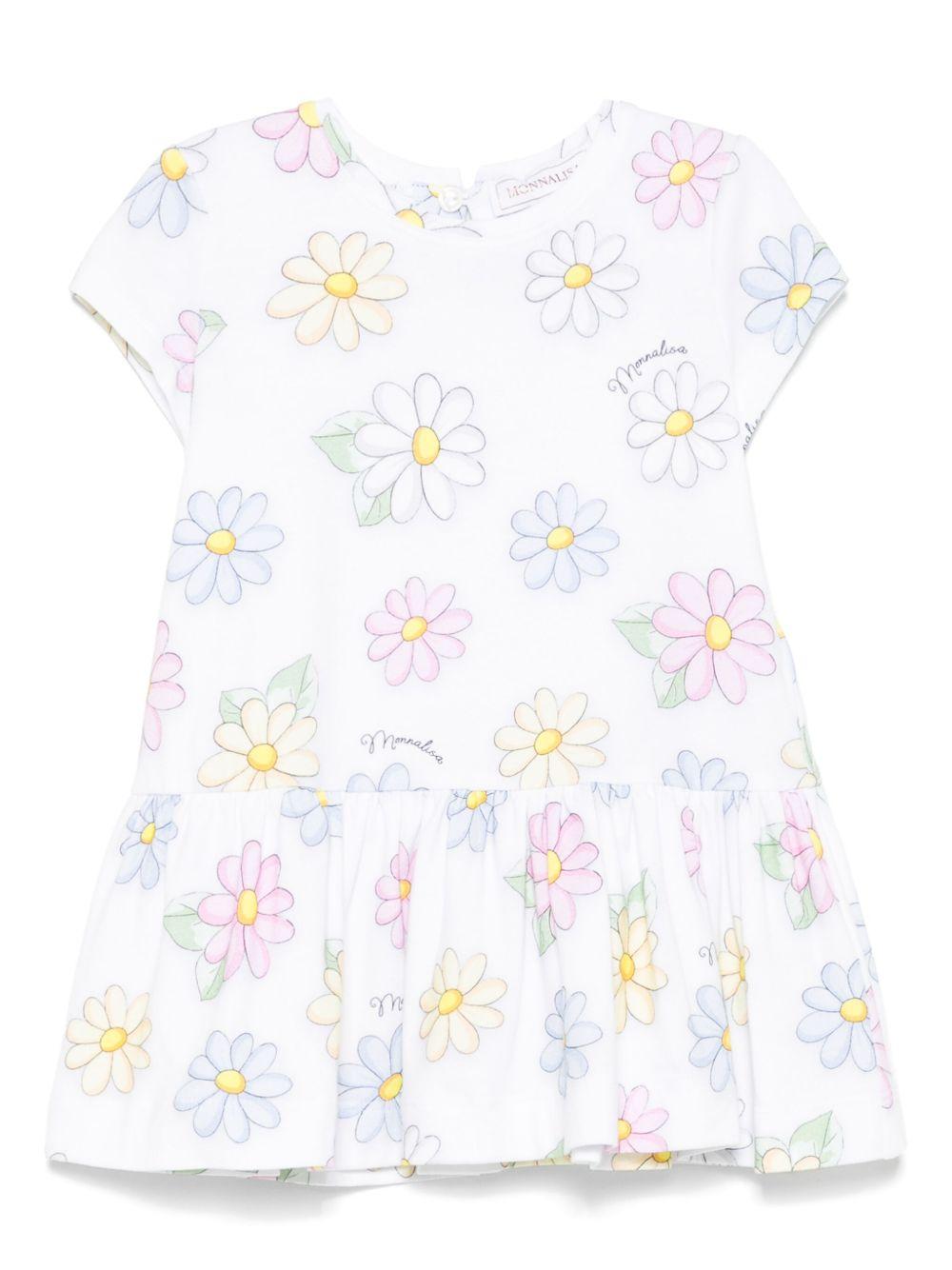 Abito per neonata Monnalisa bianco con stampa con fiori all-over 31E904 5662 0099 MONNALISA 