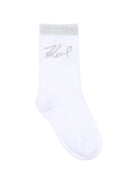 Calzini per bambina Karl Lagerfeld Kids bianco e grigio con stampa di gatti (set di due) Z31205 016 KARL LAGERFELD KIDS 