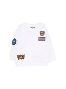 Felpa per neonati Moschino Kids bianca con dettagli in rilievo M9F03QLCA19 10101 MOSCHINO KIDS 