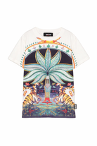 T-shirt per bambino Just Cavalli Kids bianco con stampa grafica JBP26077TS INDIA DIG. ROBERTO CAVALLI KIDS 
