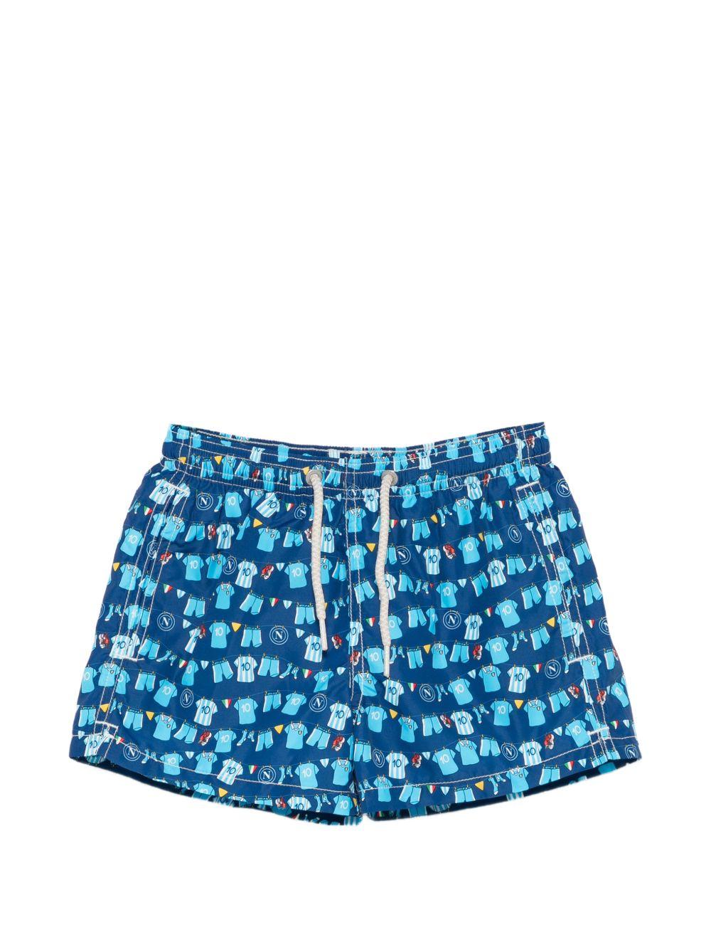 Costume Jean Lighting per bambino MC2 Saint Barth Kids blu con stampa magliette del Napoli all-over JEA0004 07453L MC2 ST. BARTH KIDS 