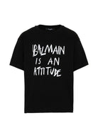 T-shirt per bambino Balmain Kids nera con scritta sul davanti BZ8H01 Z3672 930BC BALMAIN KIDS 