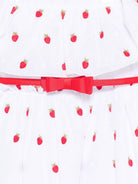 Abito per bambina Monnalisa bianco con cintura ricamo a fragole 31G914 7944 9944 MONNALISA KIDS 