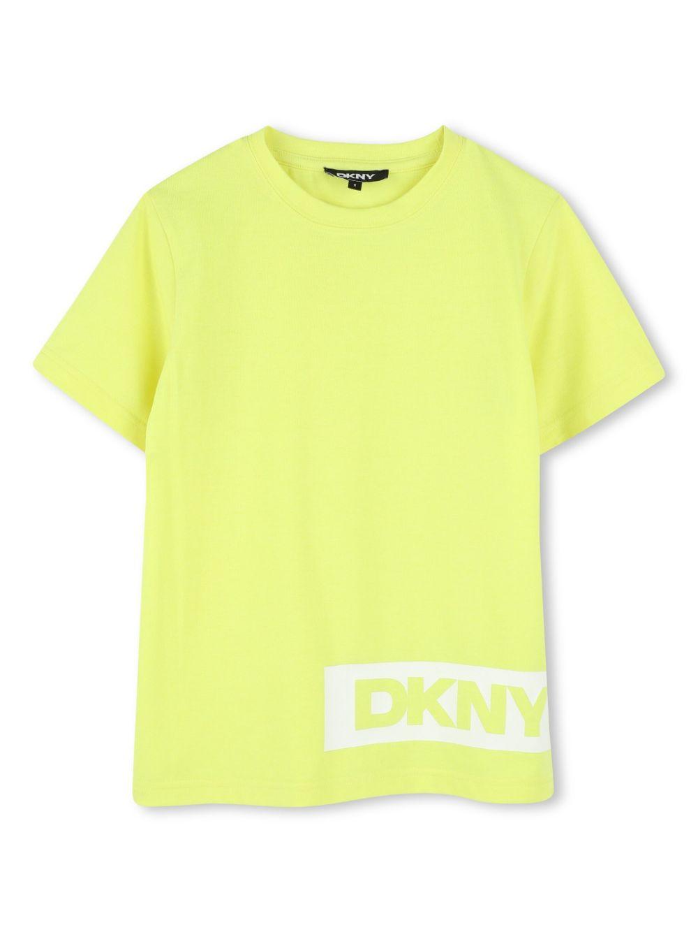 T-shirt per bambino Dkny Kids giallo con stampa con logo sul davanti D62291 549 DKNY 