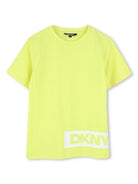 T-shirt per bambino Dkny Kids giallo con stampa con logo sul davanti D62291 549 DKNY 