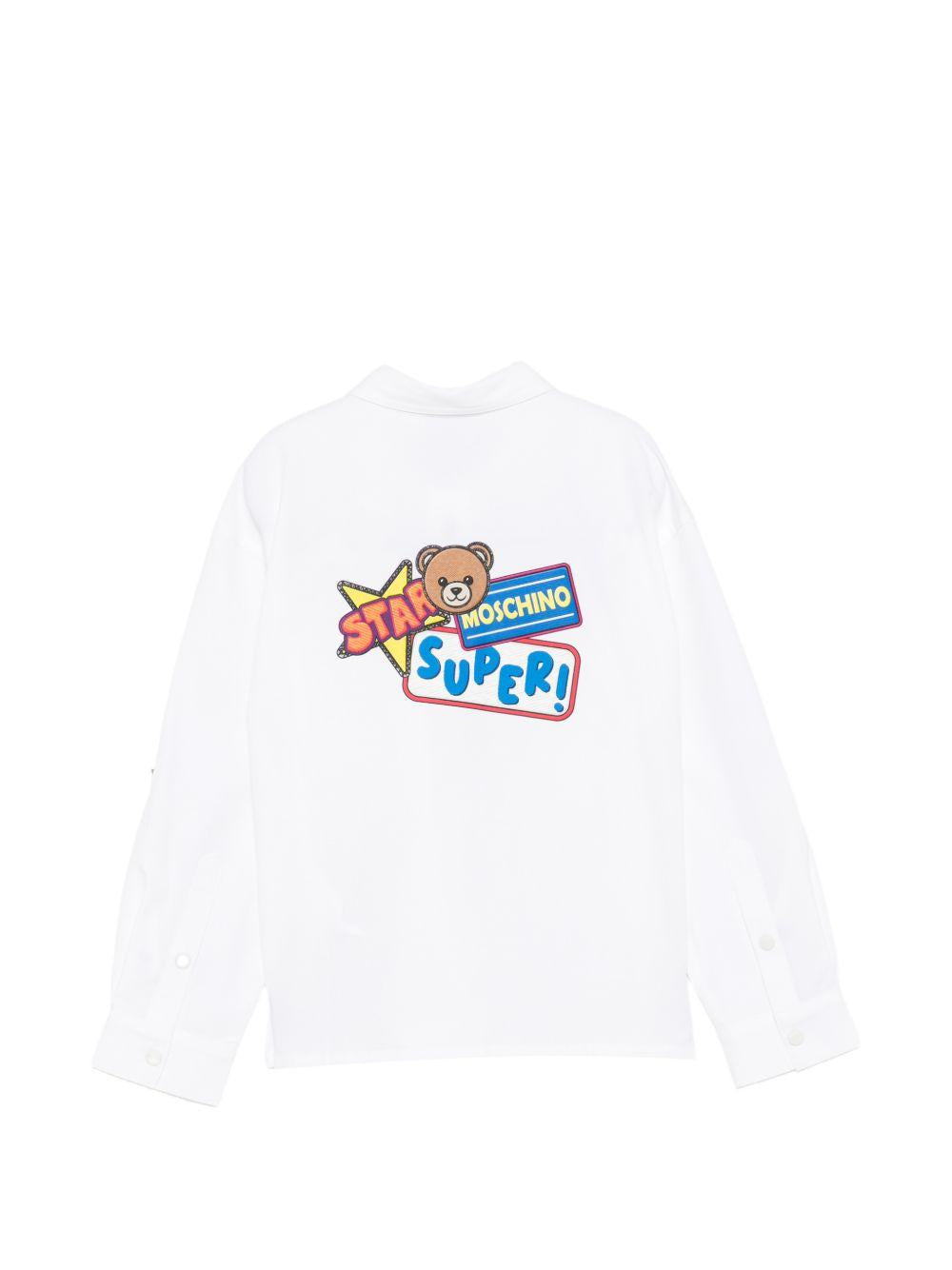 Camicia per bambino Moschino Kids bianca con taschino sul petto abbottonato HUC01ULLA14 10101 MOSCHINO KIDS 