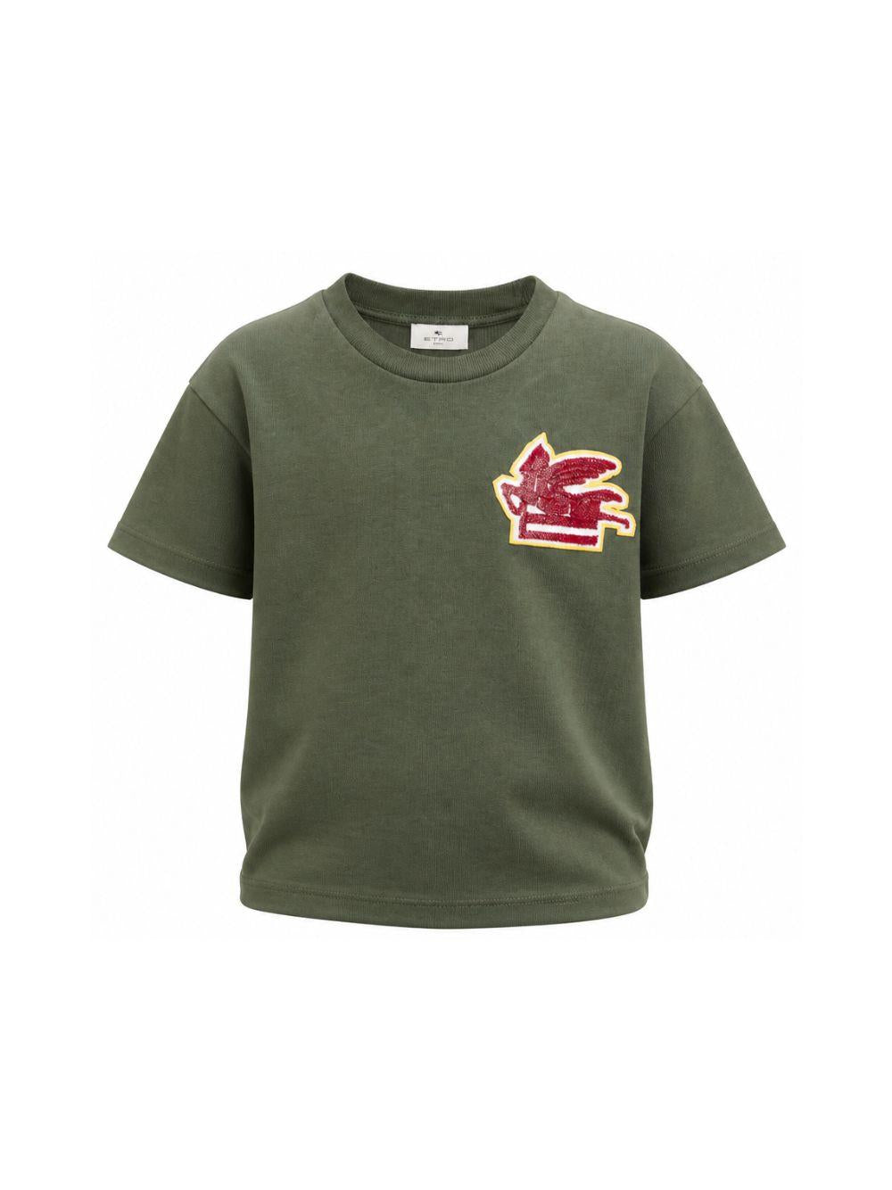 T-shirt per bambino Etro Kids verde con ricamo Pegaso sul davanti GZ8P51 Z3672 70J ETRO KIDS 