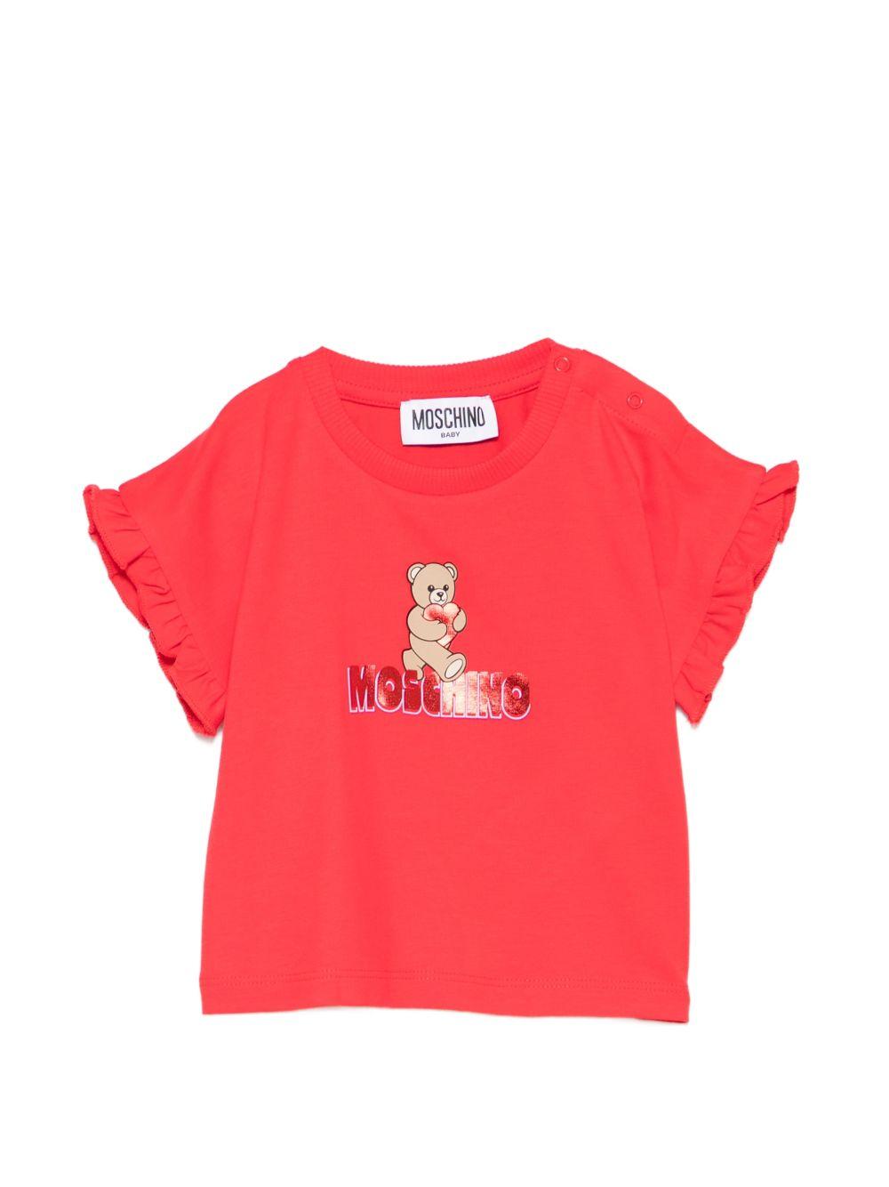 T-shirt per neonata Moschino Kids rossa con ruches MDM03OLBA00 50109 MOSCHINO KIDS 