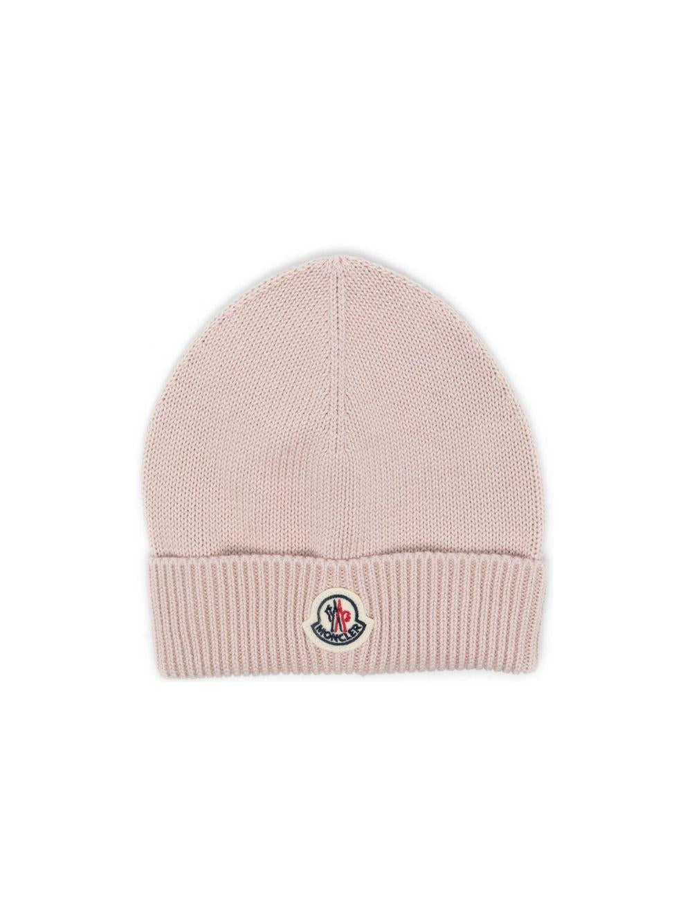 Berretto per neonata Moncler Enfant rosa con ricamo logo L19513B00006M2861 51N MONCLER KIDS 