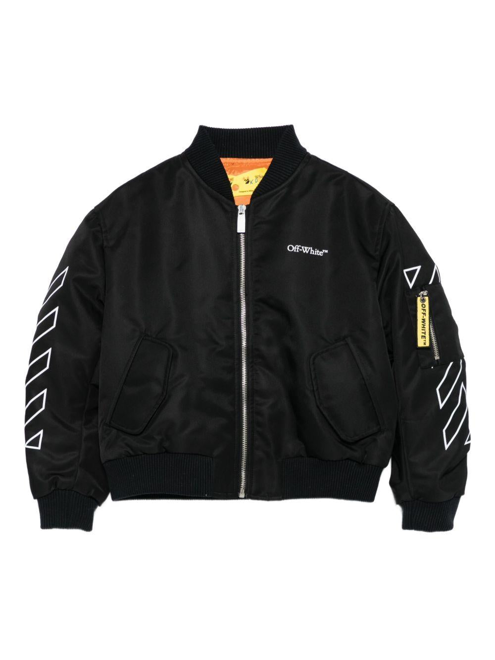 Bomber per bambino Off-White Kids nero con maniche con freccia OBEH002F25FAB001 1001 OFF WHITE KIDS 