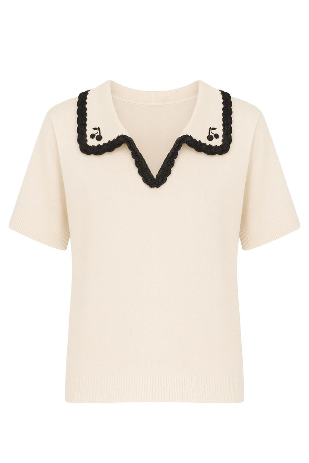 T-shirt per bambina Bonpoint beige con ricamo ciliegie S06GJUK00006 103 BONPOINT 