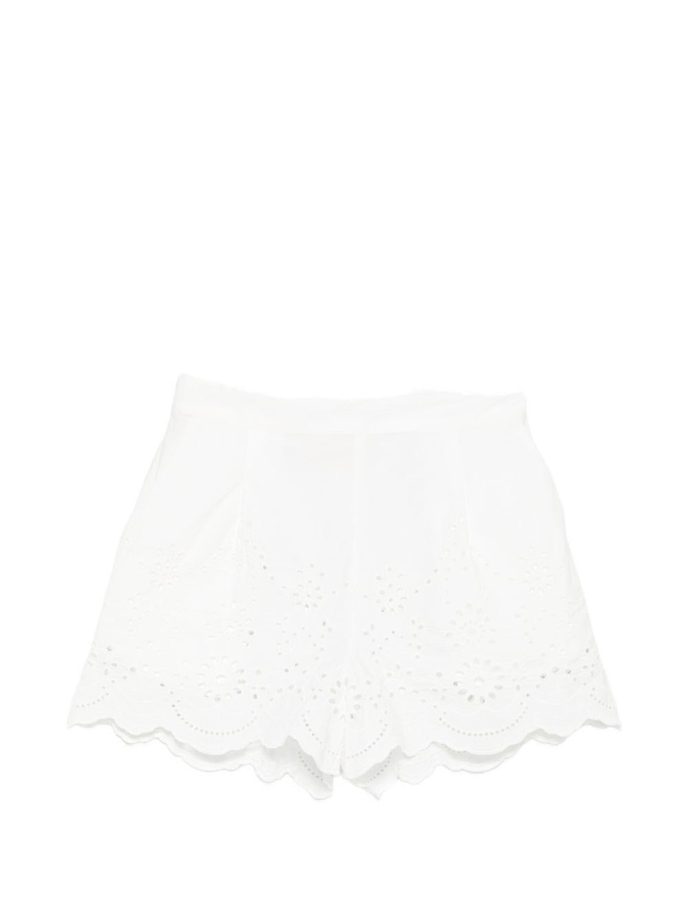 Shorts per donna MC2 Saint Barth bianchi con dettagli ricamati in pizzo sangallo AMN0001 01315L MC2 ST. BARTH 