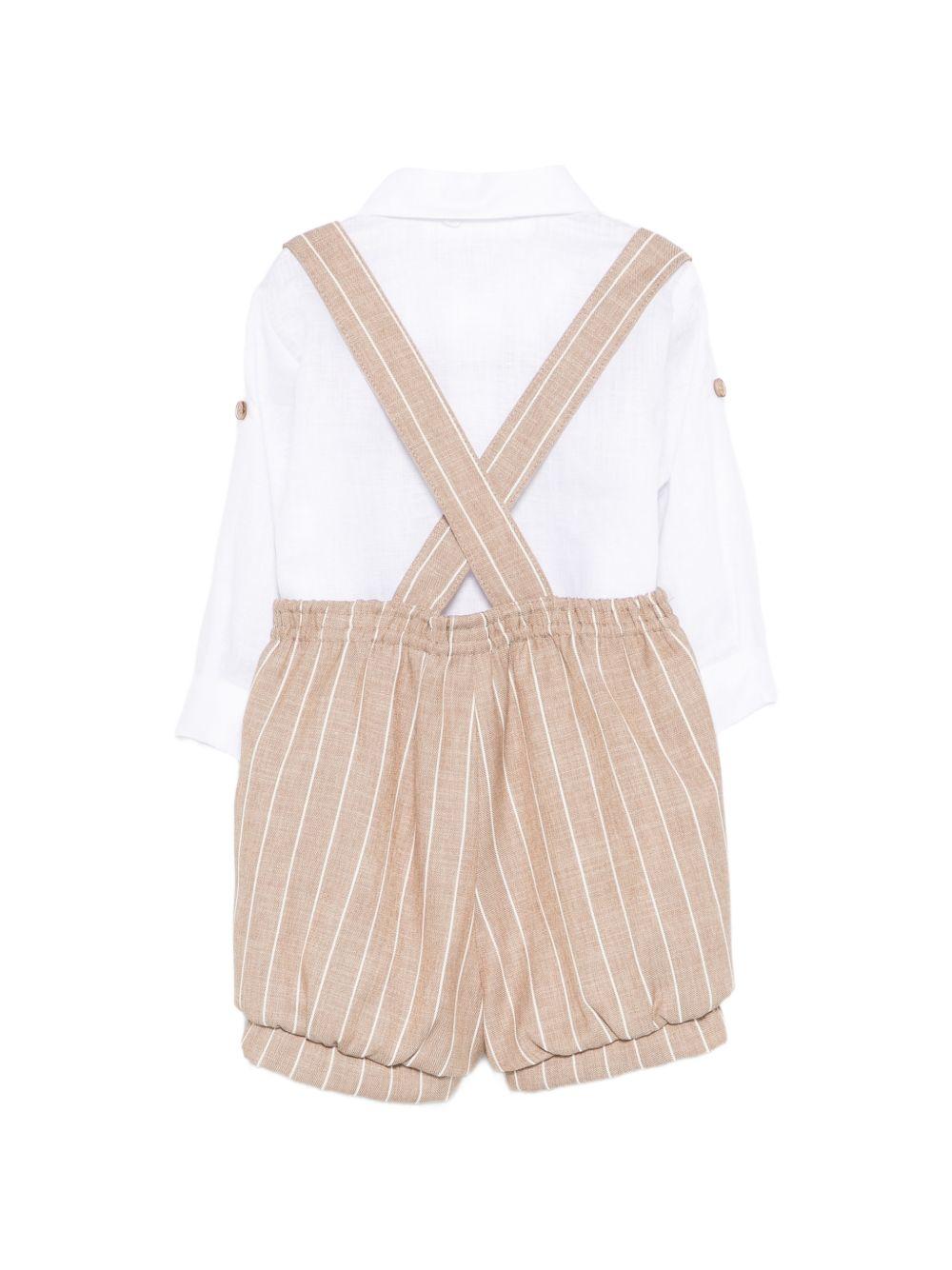 Set camicia con salopette per neonato Colorichiari beige a righe (3 pezzi) MN308408 4896 27 COLORICHIARI KIDS 