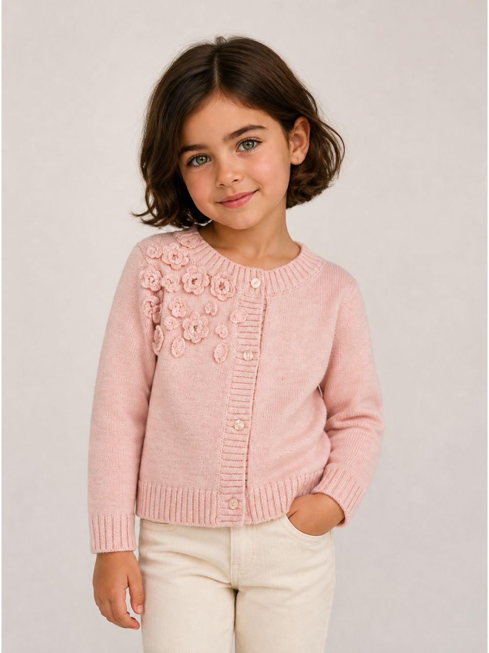 Cardigan per bambina Monnalisa Kids rosacon fiori ricamati all'uncinetto 17H802 8062 0091 MONNALISA KIDS 