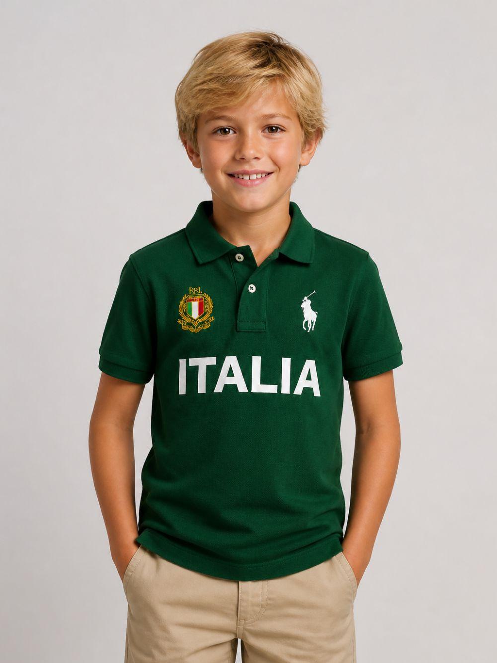 Polo per bambino Polo Ralph Lauren Kids verde con scritta Italia sul davanti 323B23442 001 Ralph Lauren kids 