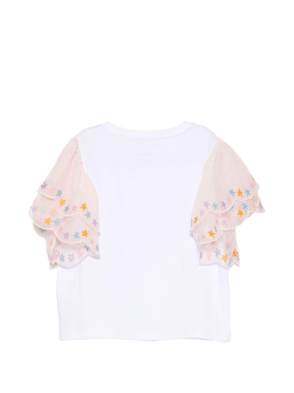 T-shirt per bambina Stella McCartney Kids bianca con dettagli in rete TY8D11 Z0434 100 STELLA McCARTNEY KIDS 