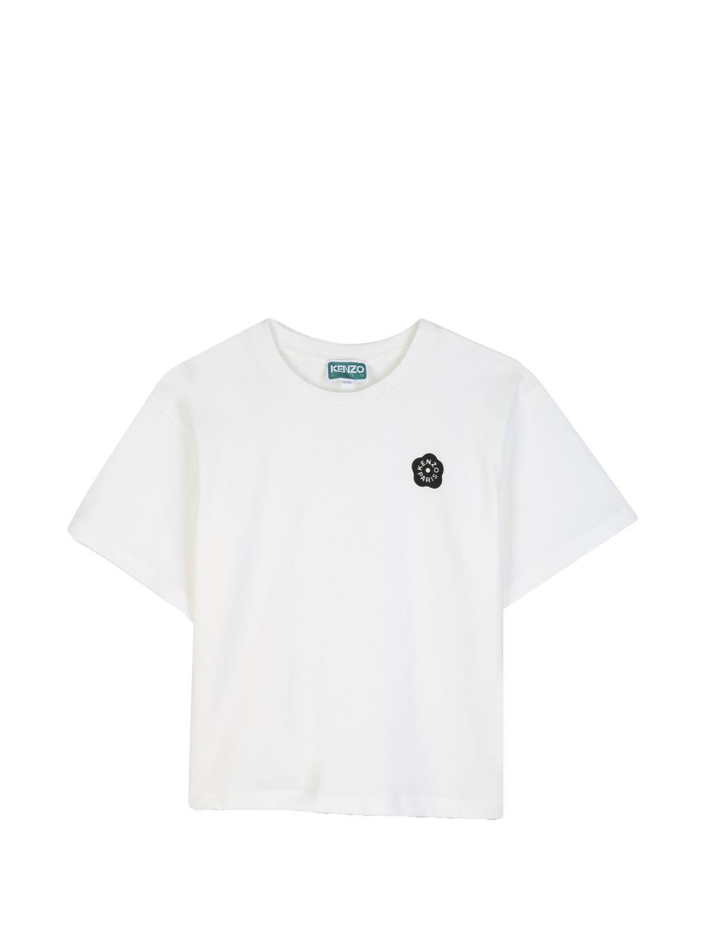 T-shirt per bambina Kenzo Kids bianca con applicazione Boke Flower sul petto K62190 117 KENZO KIDS 