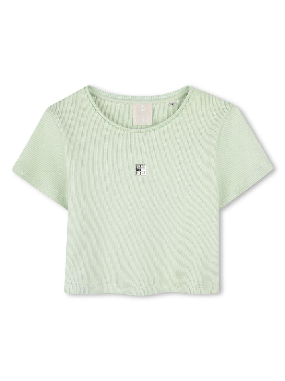 T-shirt con placca logo per bambina Givenchy Kids verde con logo sul retro H30804 72G GIVENCHY KIDS 