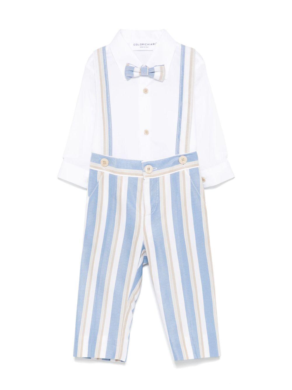 Set cardigan, camicia e shorts per neonato Colorichiari azzurro e beige a righe MN408132 4827a 56 COLORICHIARI KIDS 