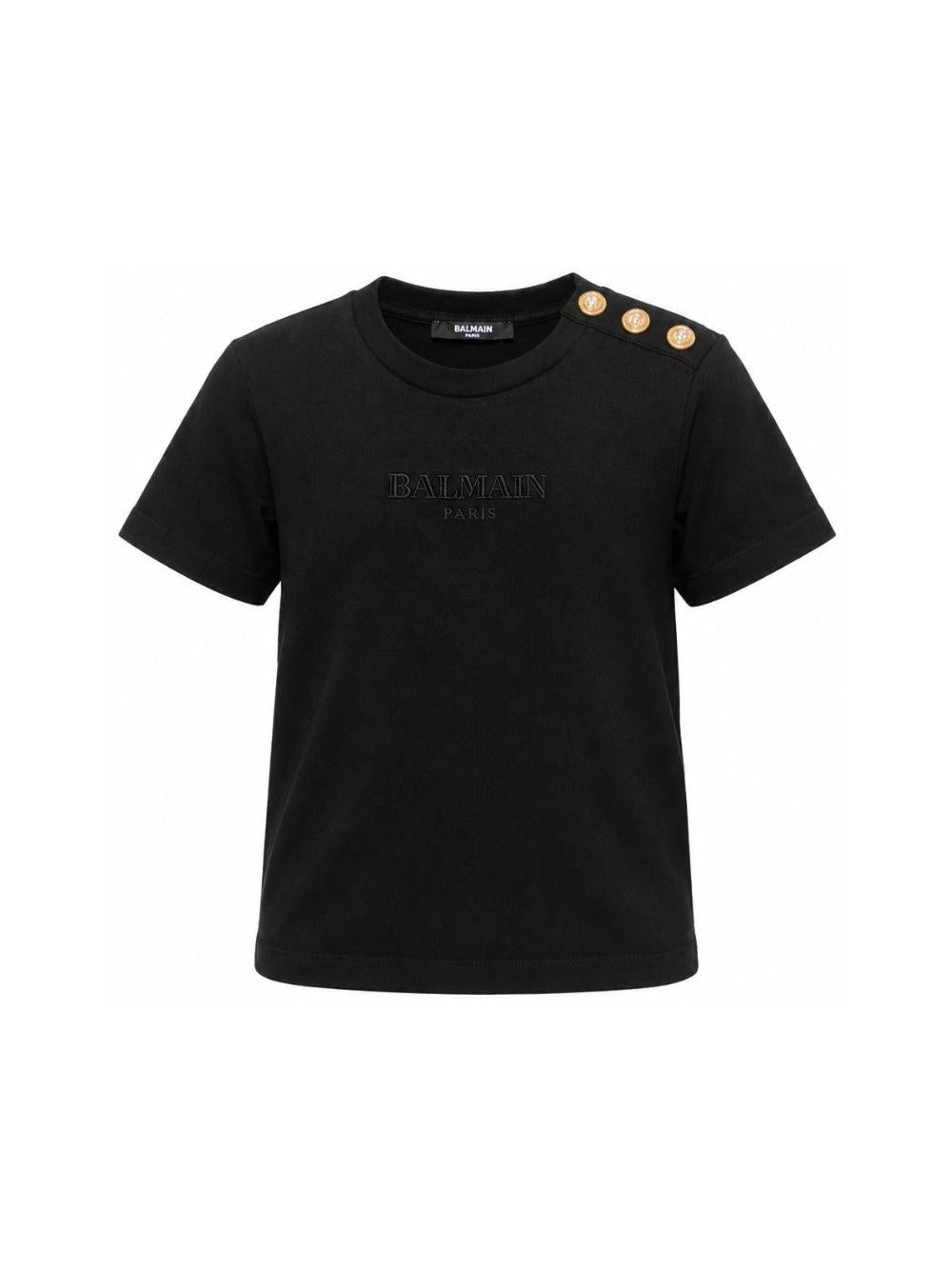 T-shirt per bambini Balmain Kids nera con dettaglio bottoni sulla spalla BZ8I81 Z3672 930OR BALMAIN KIDS 