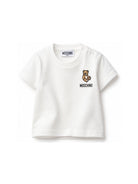 T-shirt per neonati Moschino Kids bianca con ricamo orsetto MUM04TLAA02 10063 MOSCHINO KIDS 