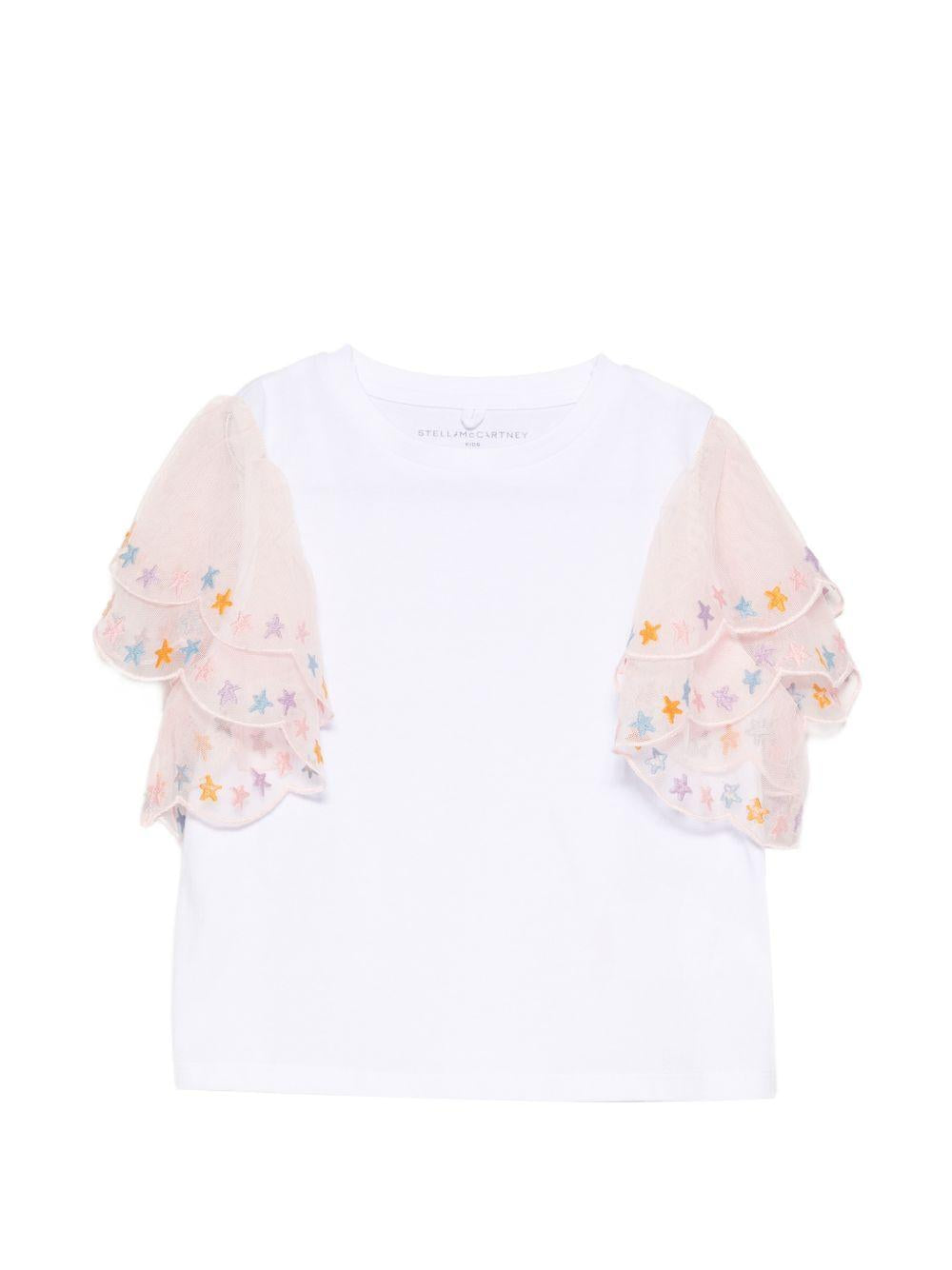 T-shirt per bambina Stella McCartney Kids bianca con dettagli in rete TY8D11 Z0434 100 STELLA McCARTNEY KIDS 