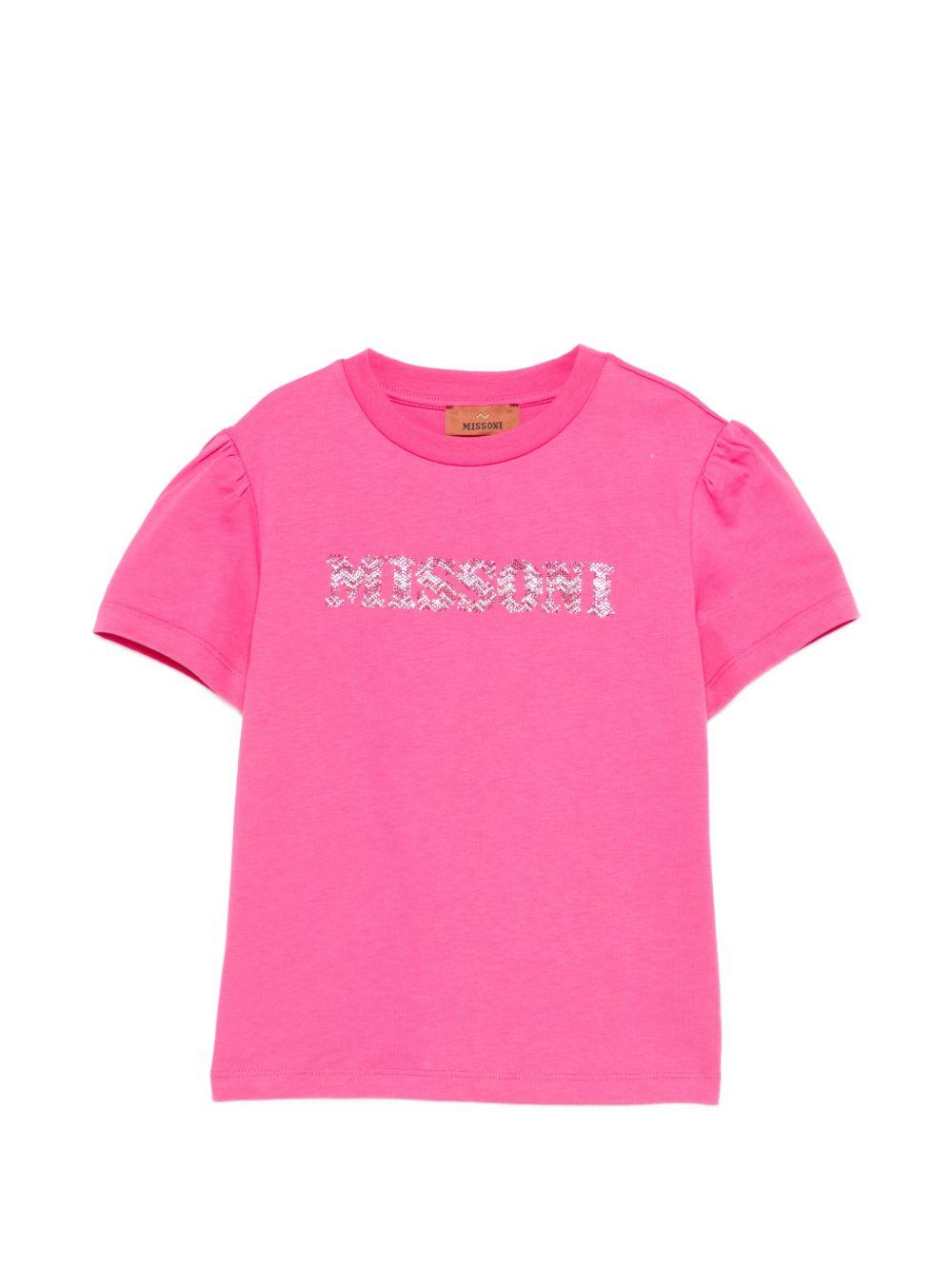 T-shirt per bambina Missoni Kids rosa con logo decorato MY8A91 Z3672 513 MISSONI KIDS 