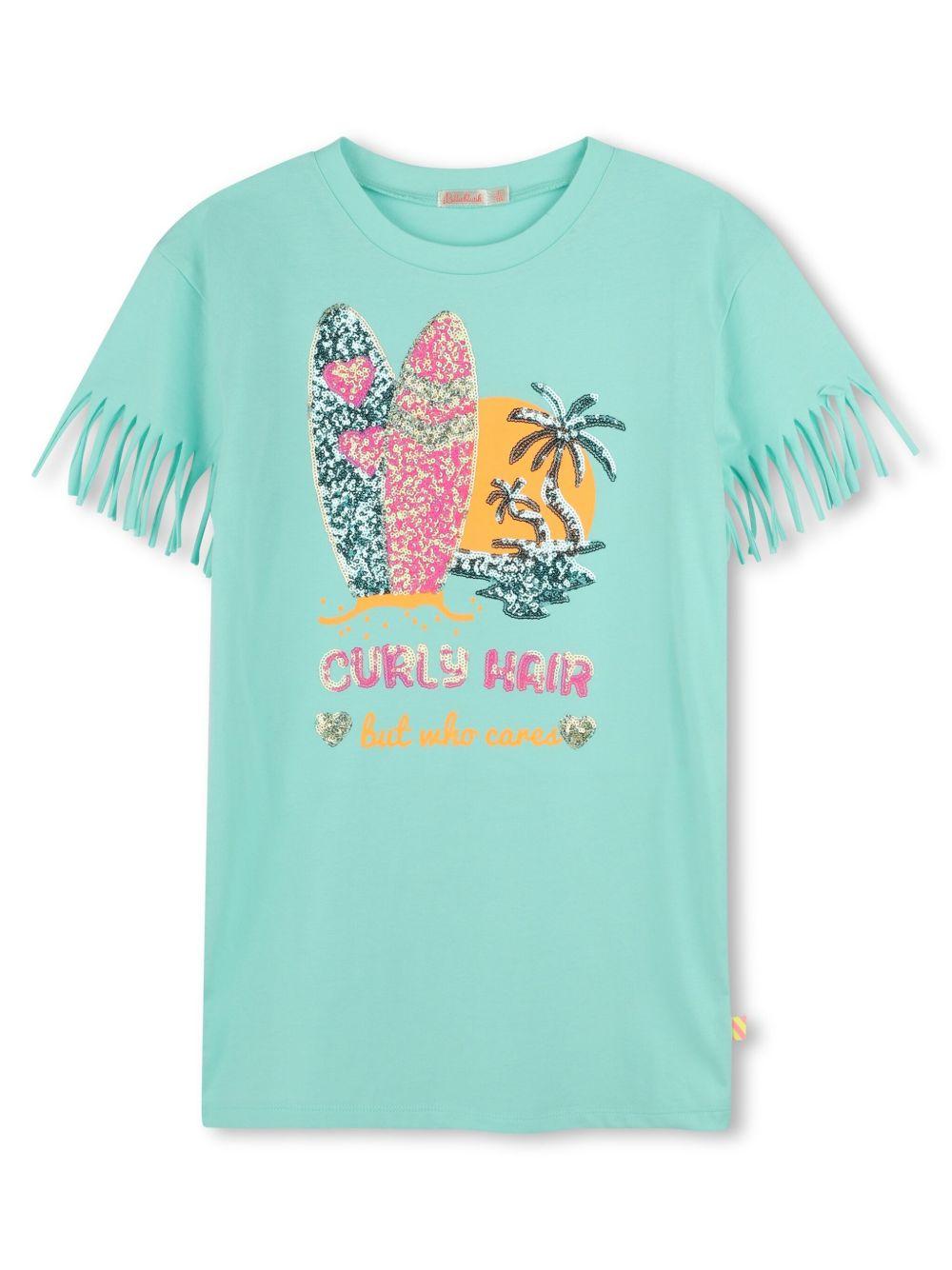 Abito con stampa grafica per bambina Billieblush blu con scollo rotondo U20980 74A BILLIEBLUSH 