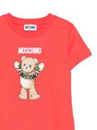T-shirt per bambini Moschino Kids rosso con stampa grafica Teddy HUM05HLAA01 50109 MOSCHINO KIDS 