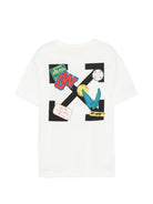 T-shirt per bambino Off-White Kids bianca con ricamo logo sul davanti 44BAA002S26J00C 100 OFF WHITE KIDS 