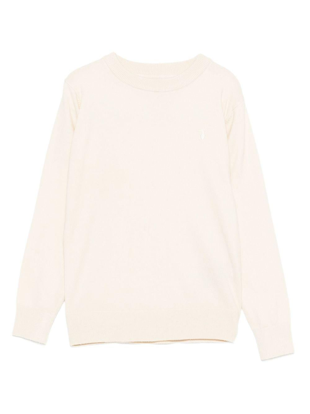 Felpa per bambino TRUSSARDI JUNIOR écru girocollo con logo ricamato TBA25011MA NEW ECRU TRUSSARDI JUNIOR 