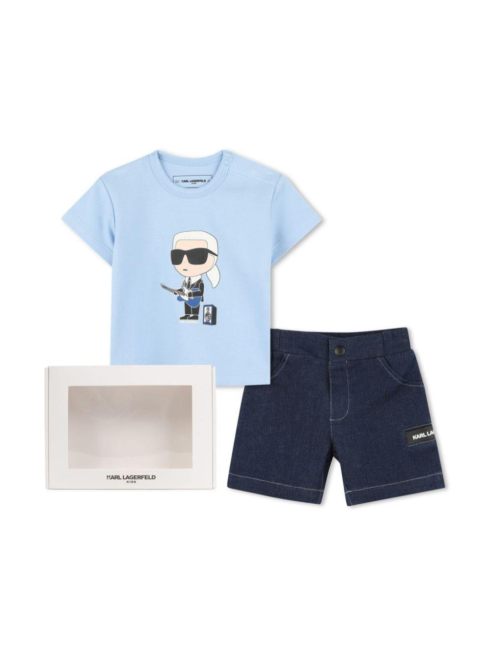 Set con shorts per neonato Karl Lagerfeld Kids blu con motivo Ikonik Karl Z30504 782 KARL LAGERFELD KIDS 