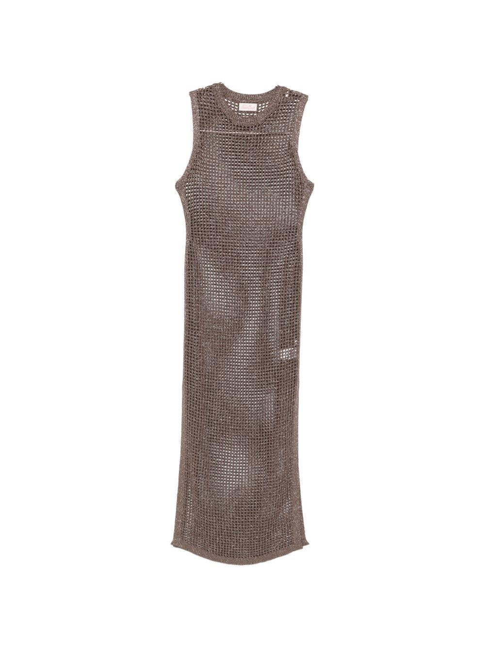 Abito lungo da donna Eileen MC2 Saint Barth marrone a maglia traforata EIE0001 09459L MC2 ST. BARTH 