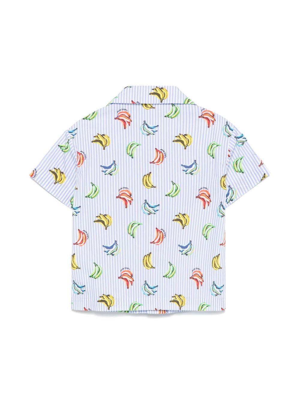 Camicia con stampa banane per bambino Palm Angels Kids azzurro per motivo gessato PBGG002S25FAB003 4142 PALM ANGELS KIDS 